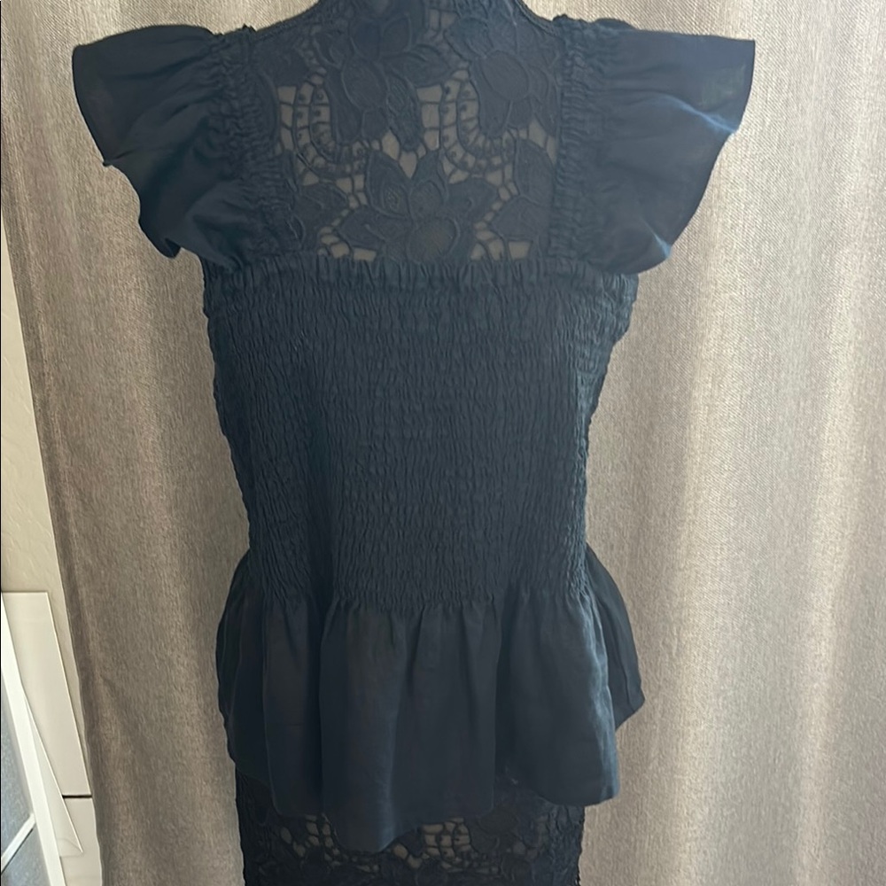 Lands' End Black Ruffled Peplum Blouse